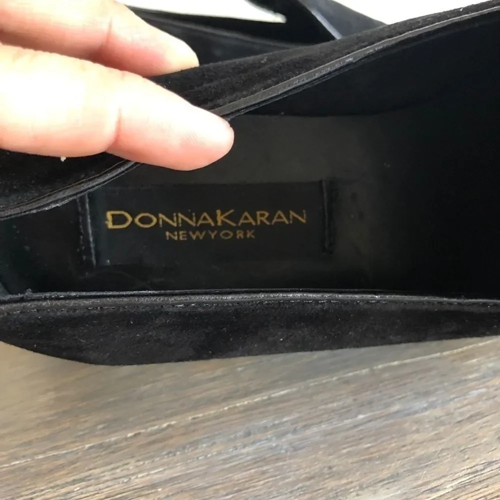 Donna Karan Black Suede platform Slip Ons size 8